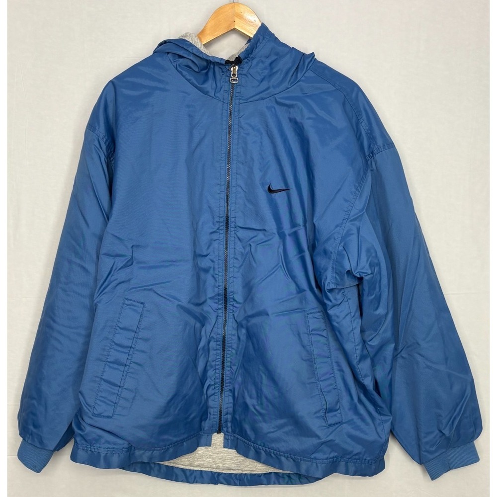 Nike Windbreaker Jacket Mens Blue Hooded Full Zip Long Sleeve Medium Vintage 90s